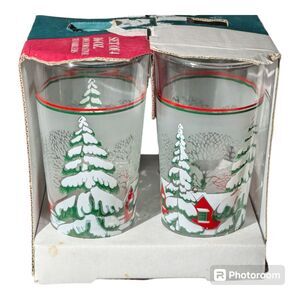 CHRISTMAS TUMBLERS Glasses SET of 4 Komodo Intl 16oz Winter Scene VINTAGE